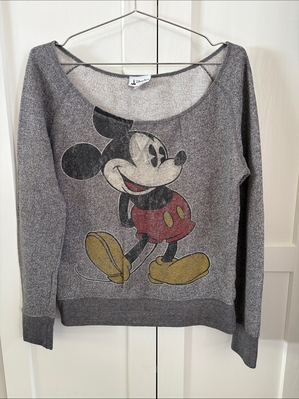 Disney parks -Gray Scoop-Neck Mickey Mouse Sweater with Red & Yellow Accents